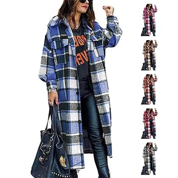ジャケット・アウター TENDERLOIN FLANNEL CHECK COAT Women's Long Flannel Plaid Jacket Shacket Cozy Lapel Button